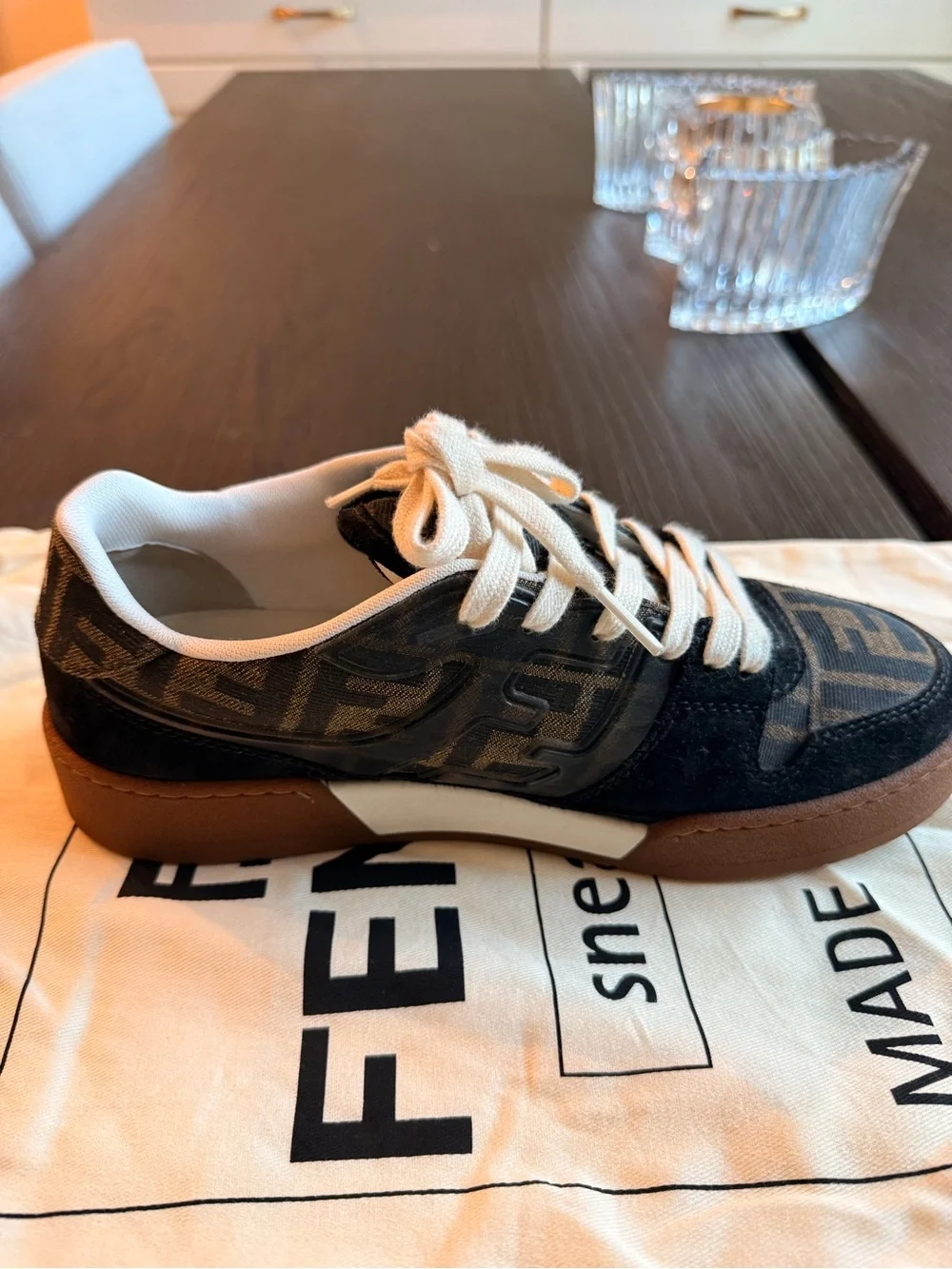 Authentic Fendi Match FF Monogram Suede Low-Top Sneakers Size 9 (Fits 8.5)